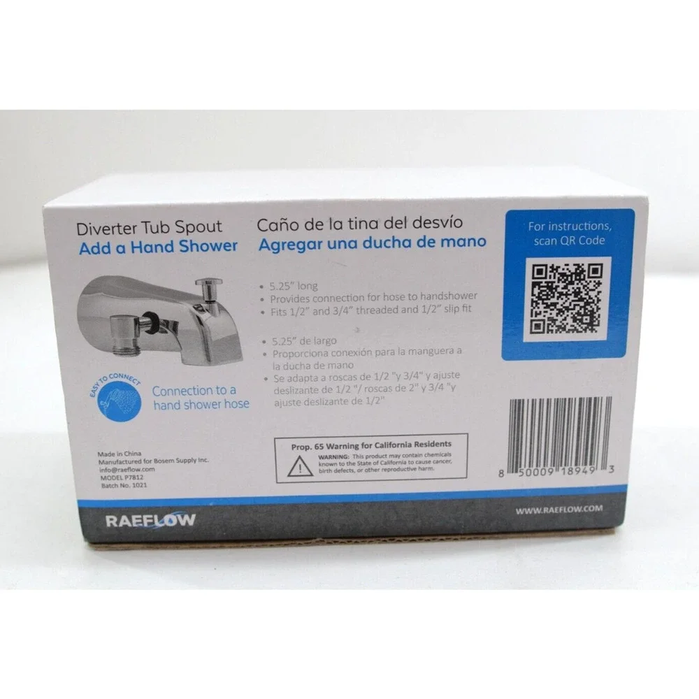 Tub Spout with Diverter Chrome, Fits Threaded 1/2